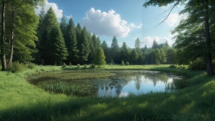 Obraz premium Serene forest pond