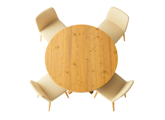 Top view of a modern desk with computer and chair isolated on transparent background