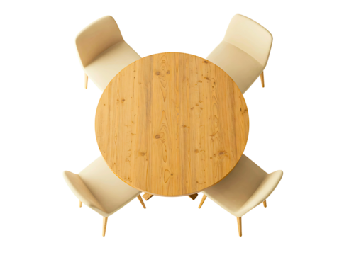 Top view of a modern desk with computer and chair isolated on transparent background