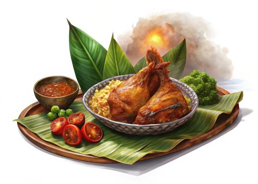 nasi ayam penyet with sambal belacan served steaming hot