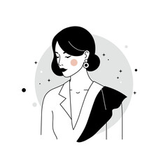 Elegant Woman Portrait Minimalist Black and White Illustration