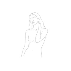 Grey Scale Line Art Drawing of a Woman