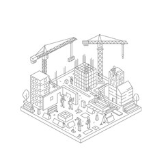 Isometric Illustration of a Construction Site with Cityscape