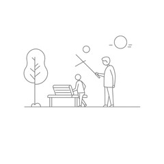 Line Art Illustration of an Adult Teaching a Child in a Park