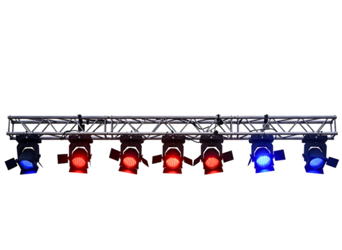 Stage lighting rig with colorful spotlights isolated on transparent background - Powered by Adobe