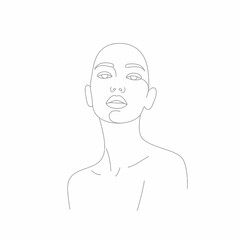 Minimalist Line Art Portrait of a Bald Woman