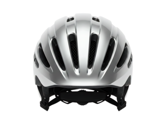Silver bicycle helmet rear view isolated on transparent background