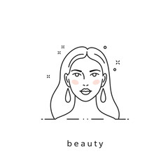 Minimalist Line Art Portrait Of A Woman With Long Hair And Earrings