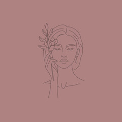 Minimalist Line Art Portrait of a Woman with Flower
