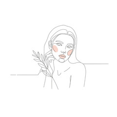 Minimalist Line Art Portrait of a Woman with Flowers