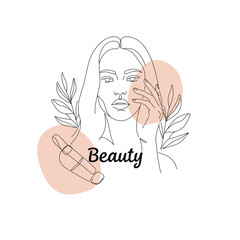 Minimalist Line Art Portrait of a Woman with Floral Elements and Makeup