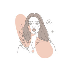 Minimalist Line Art Portrait of a Woman with Pastel Background