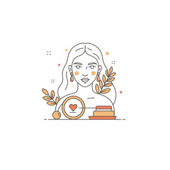 Minimalist Line Art Portrait of a Woman with Orange Accents