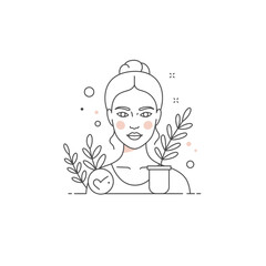 Minimalist Line Art Portrait of a Woman with Plants