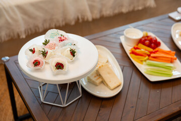 Elegant dessert and veggie spread display