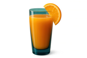 Pulpy orange juice in transparent glass, featuring fresh orange slice highlighting natural, vibrant citrus beverage