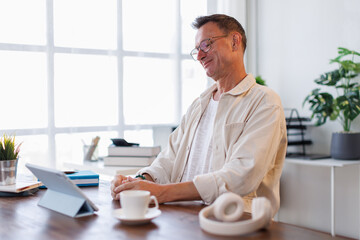 Portrait of around the age of 45,Happy african american handsome man or businessman looking at...