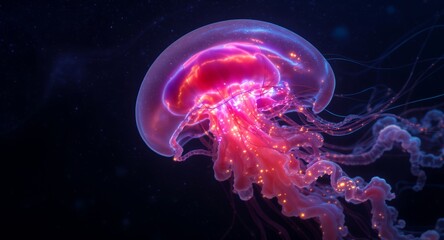 Glowing Jellyfish in the Deep Sea - Underwater Bioluminescence, Neon Colors