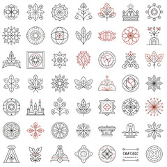 Collection of Black and White Geometric Patterns with Red Accents