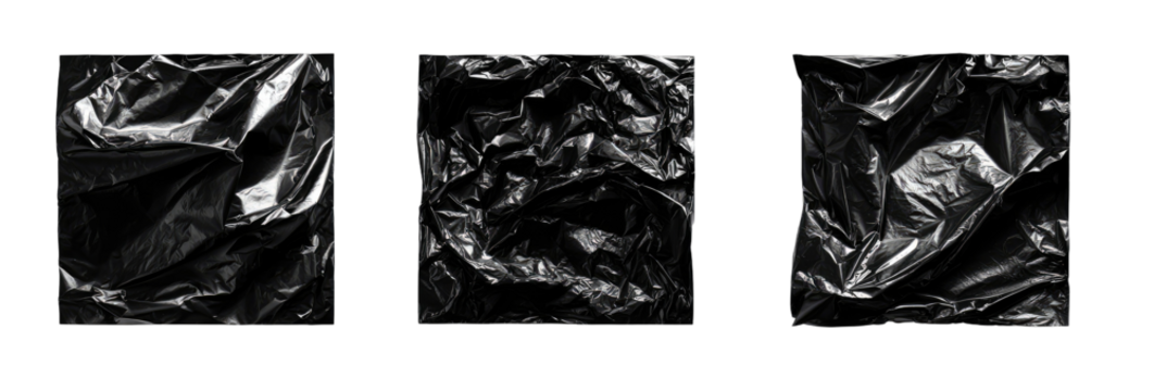 Abstract black and white crumpled plastic textures