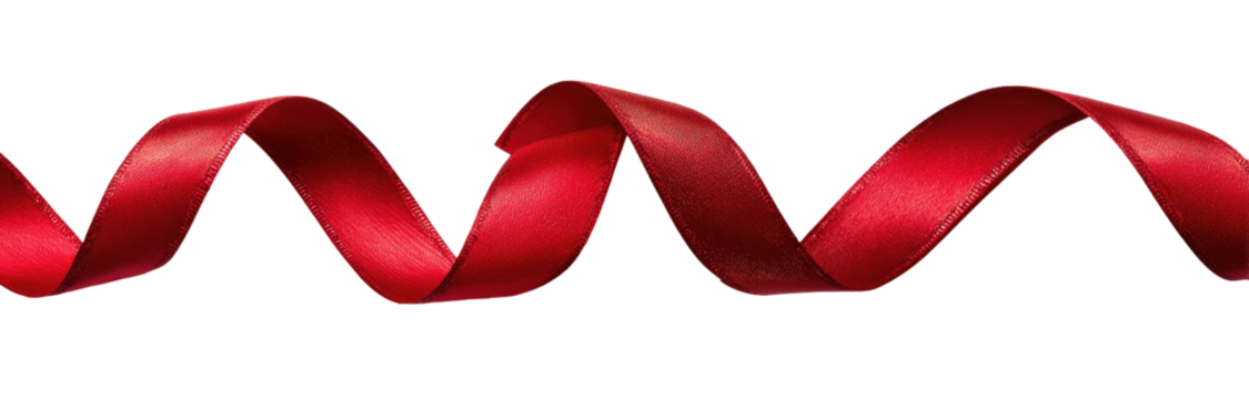 A vibrant red ribbon, swirling in a graceful, continuous curve against a black background