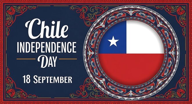 Chile Independence Day Celebration: Artistic Design with Flag and Ornate Border.