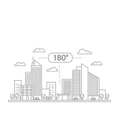Fototapeta premium Linear Cityscape Illustration: 180 Degree Panoramic View