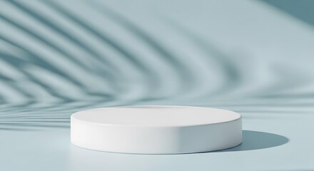 Minimalist white podium with leaf shadows isolated on white background for product display, a clean and modern scene for showcasing beauty and wellness