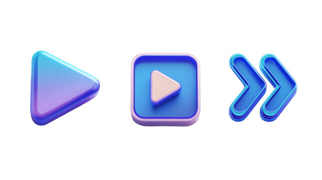3D Play Pause and Fast Forward Button Set on Transparent Background, PNG