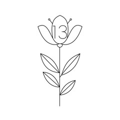 Obraz premium Simple Line Art Flower Illustration with Number Thirteen