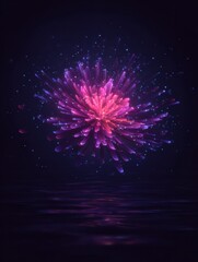 Fototapeta premium Colorful fireworks illuminate the night sky, reflecting on calm water, creating a festive atmosphere during a celebration.