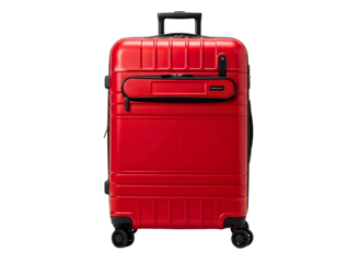 Bright  suitcase with wheels and handle isolated on transparent background