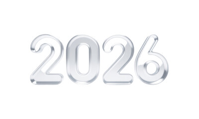 Silver Metallic 2026 Text Isolated Against A Transparent Background For Futuristic Visuals