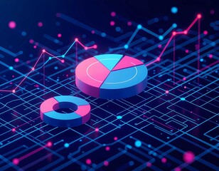3D statistical chart visualization with luminous edges and elegant design