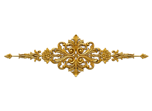 Ornate golden flourish decorative element isolated on transparent background