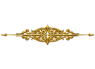 Ornate golden flourish decorative element isolated on transparent background