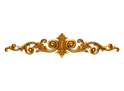 Ornate golden flourish decorative element isolated on transparent background