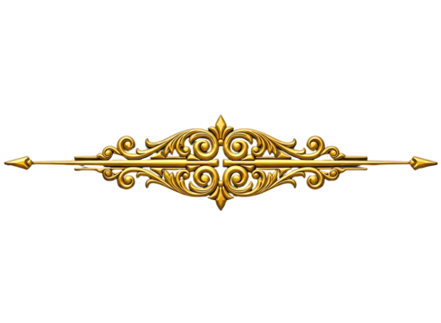 Ornate golden flourish decorative element isolated on transparent background