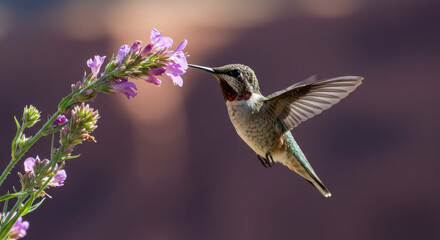 Fototapeta premium Hummingbird near purple flower