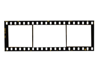 Three blank frames of vintage film strip isolated on transparent background