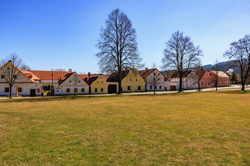 Fototapeta premium Traditional village houses in idyllic countryside on a clear day