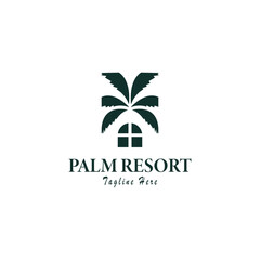 Palm House Resort Logo Template. Vector illustration. Creative minimalist design template. Corporate business identity symbol.