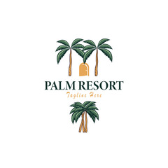 Obraz premium Palm House Resort Logo Template. Vector illustration. Creative minimalist design template. Corporate business identity symbol.
