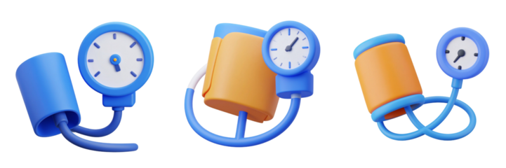 Illustrative Representation Of Medical Blood Pressure Measuring Devices In Blue And Orange With Transparent Background