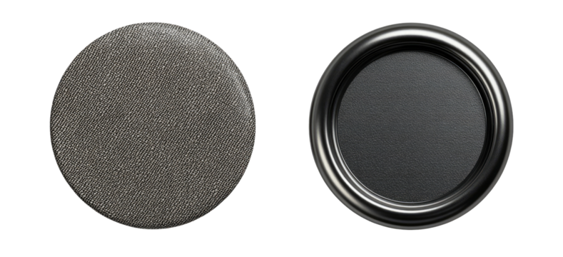 Two circular objects, one gray, one black