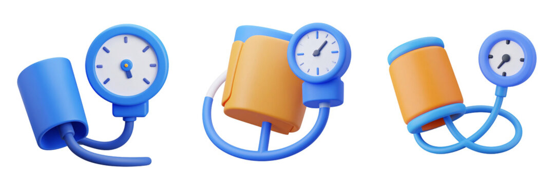 Illustrative Representation Of Medical Blood Pressure Measuring Devices In Blue And Orange With Transparent Background