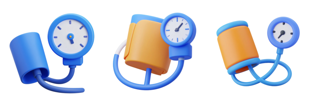 Illustrative Representation Of Medical Blood Pressure Measuring Devices In Blue And Orange With Transparent Background