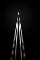Airplane trails against a black sky
