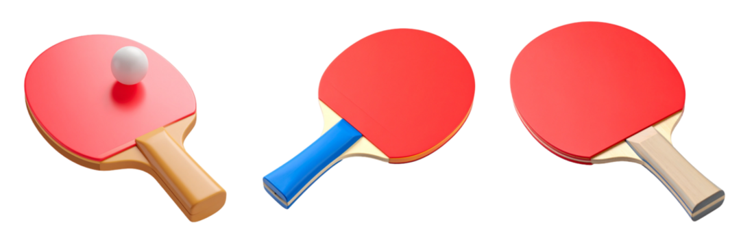 Three Table Tennis Rackets And A Ball On Transparent Background