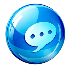 Fototapeta premium Blue glossy chat bubble icon isolated on transparent background